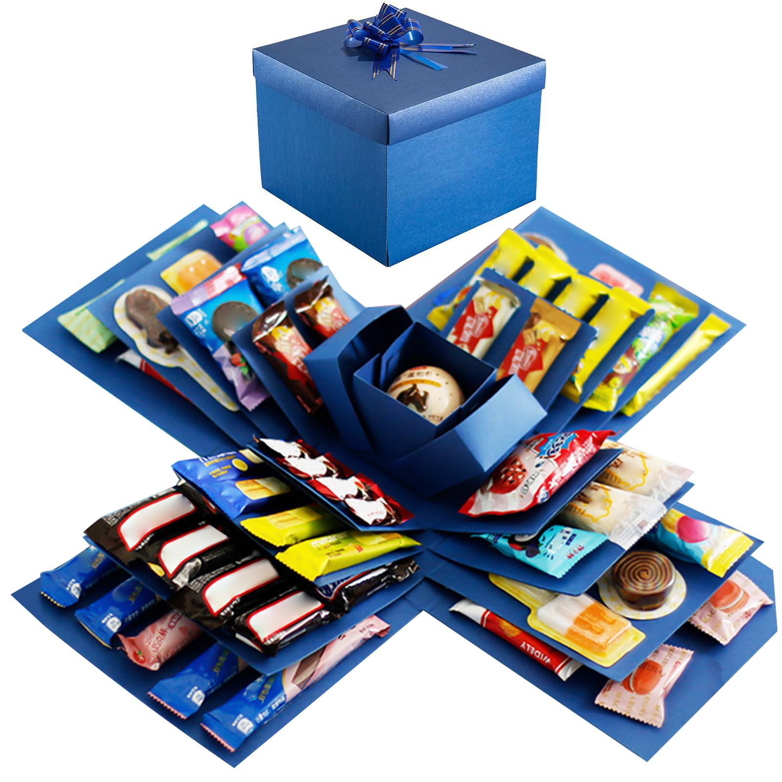 DIY Explosion Gift Box Blue, 5 Layer Snack Explosion Box with tape